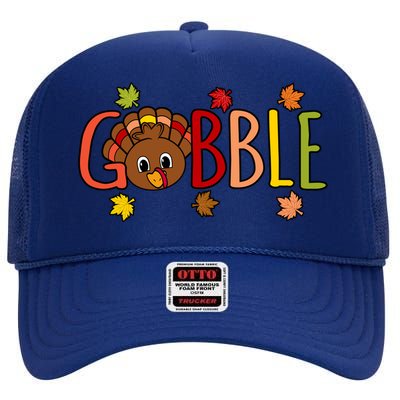 Gobble Funny Turkey Thanksgiving Family Graphic Cute Gift High Crown Mesh Back Trucker Hat