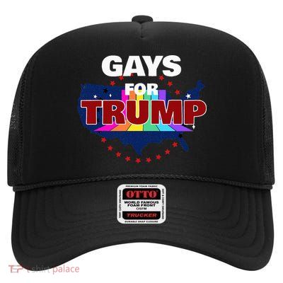 Gays For Trump 2024 Pro Reelect Donald Trump High Crown Mesh Back Trucker Hat