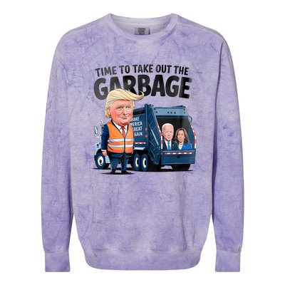 Garbage For Trump 2024 Funny Time To Take Out Garbage Biden Colorblast Crewneck Sweatshirt