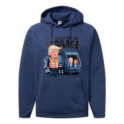 Garbage For Trump 2024 Funny Time To Take Out Garbage Biden Performance Fleece Hoodie