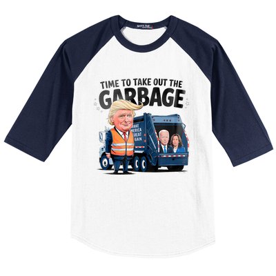 Garbage For Trump 2024 Funny Time To Take Out Garbage Biden Baseball Sleeve Shirt