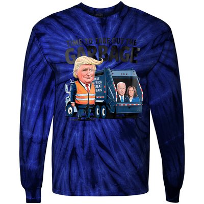 Garbage For Trump 2024 Funny Time To Take Out Garbage Biden Tie-Dye Long Sleeve Shirt