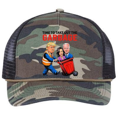 Garbage For Trump 2024 Funny Time To Take Out Garbage Biden Retro Rope Trucker Hat Cap