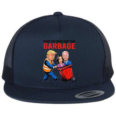 Garbage For Trump 2024 Funny Time To Take Out Garbage Biden Flat Bill Trucker Hat