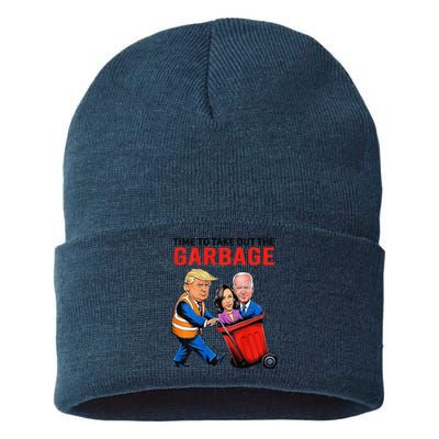 Garbage For Trump 2024 Funny Time To Take Out Garbage Biden Sustainable Knit Beanie