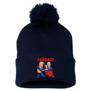 Garbage For Trump 2024 Funny Time To Take Out Garbage Biden Pom Pom 12in Knit Beanie