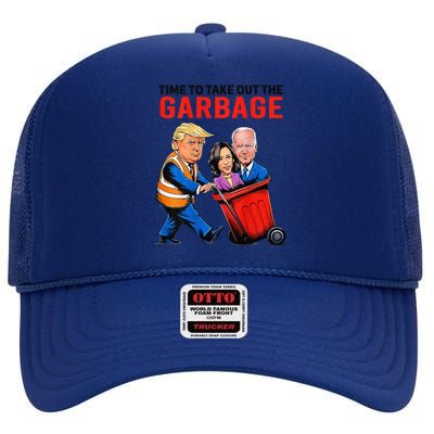 Garbage For Trump 2024 Funny Time To Take Out Garbage Biden High Crown Mesh Back Trucker Hat