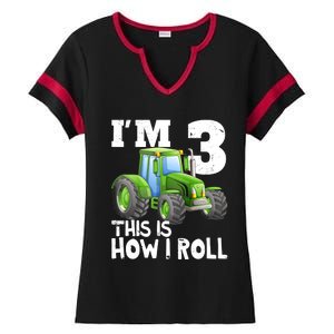 Green Farm Tractor 3rd Birthday Party Gifts 3 Year Old Ladies Halftime Notch Neck Tee