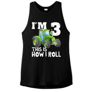 Green Farm Tractor 3rd Birthday Party Gifts 3 Year Old Ladies PosiCharge Tri-Blend Wicking Tank