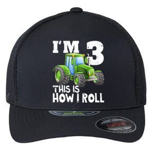 Green Farm Tractor 3rd Birthday Party Gifts 3 Year Old Flexfit Unipanel Trucker Cap