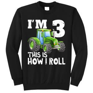 Green Farm Tractor 3rd Birthday Party Gifts 3 Year Old Sweatshirt