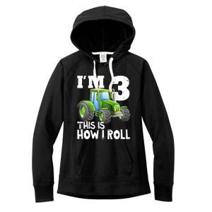 Green Farm Tractor 3rd Birthday Party Gifts 3 Year Old Women's Fleece Hoodie