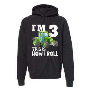 Green Farm Tractor 3rd Birthday Party Gifts 3 Year Old Premium Hoodie