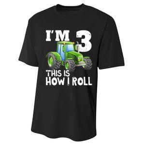 Green Farm Tractor 3rd Birthday Party Gifts 3 Year Old Performance Sprint T-Shirt