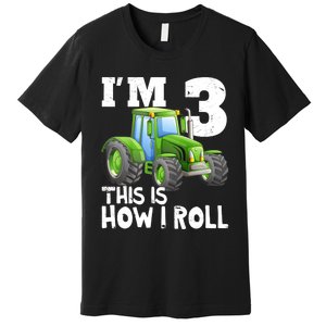 Green Farm Tractor 3rd Birthday Party Gifts 3 Year Old Premium T-Shirt