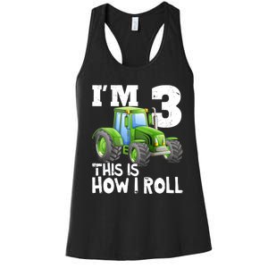 Green Farm Tractor 3rd Birthday Party Gifts 3 Year Old Women's Racerback Tank