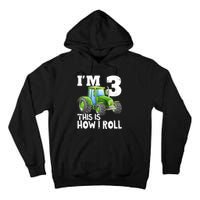 Green Farm Tractor 3rd Birthday Party Gifts 3 Year Old Tall Hoodie