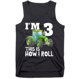 Green Farm Tractor 3rd Birthday Party Gifts 3 Year Old Tank Top