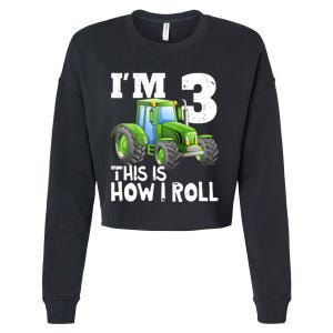 Green Farm Tractor 3rd Birthday Party Gifts 3 Year Old Cropped Pullover Crew