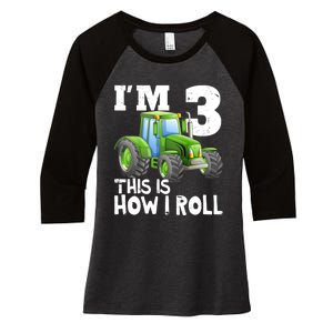 Green Farm Tractor 3rd Birthday Party Gifts 3 Year Old Women's Tri-Blend 3/4-Sleeve Raglan Shirt