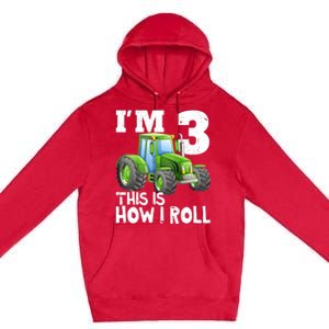 Green Farm Tractor 3rd Birthday Party Gifts 3 Year Old Premium Pullover Hoodie