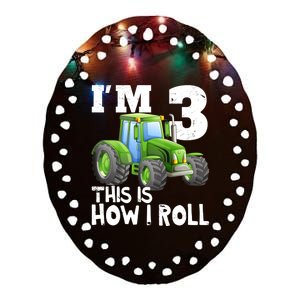 Green Farm Tractor 3rd Birthday Party Gifts 3 Year Old Ceramic Oval Ornament