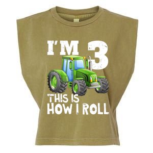 Green Farm Tractor 3rd Birthday Party Gifts 3 Year Old Garment-Dyed Women's Muscle Tee