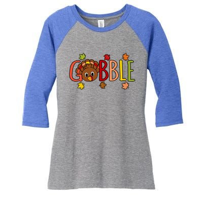 Gobble Funny Turkey Thanksgiving Family Graphic Great Gift Women's Tri-Blend 3/4-Sleeve Raglan Shirt