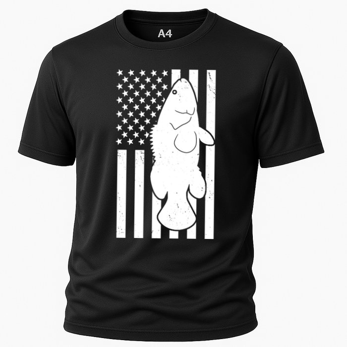 Grouper Fishing USA Flag Cooling Performance Crew T-Shirt