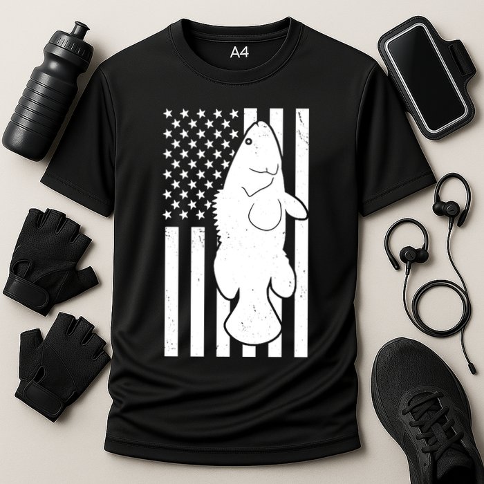 Grouper Fishing USA Flag Cooling Performance Crew T-Shirt
