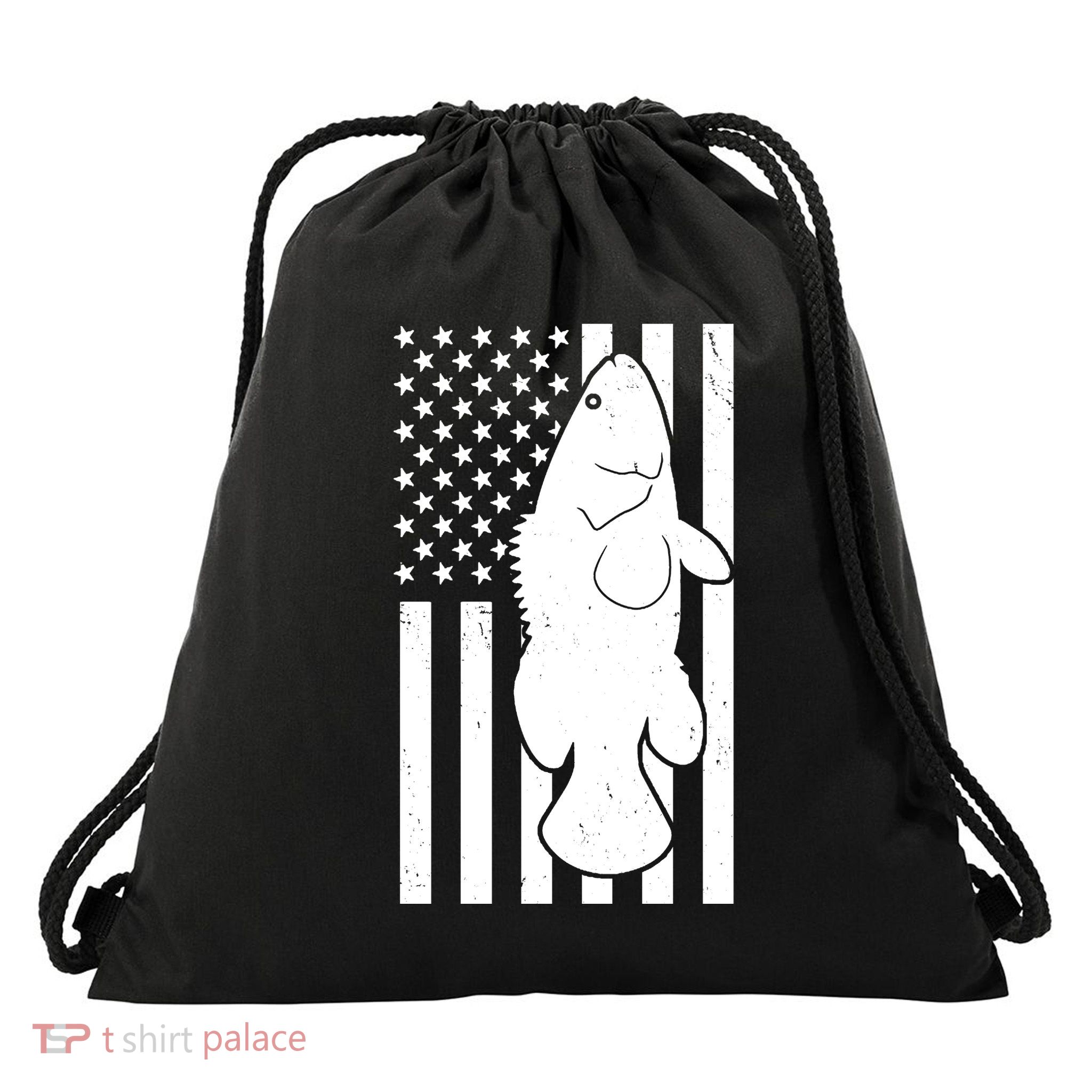 Grouper Fishing USA Flag Drawstring Bag