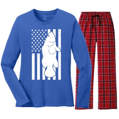 Grouper Fishing USA Flag Women's Long Sleeve Flannel Pajama Set 