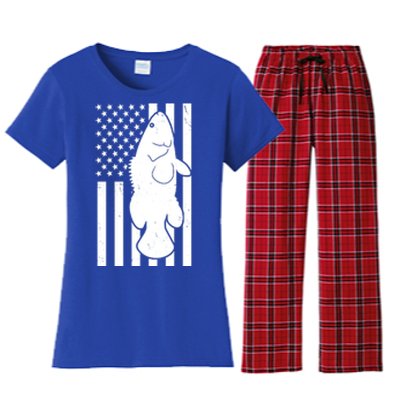 Grouper Fishing USA Flag Women's Flannel Pajama Set