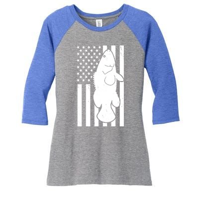 Grouper Fishing USA Flag Women's Tri-Blend 3/4-Sleeve Raglan Shirt