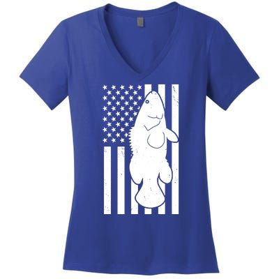 Grouper Fishing USA Flag Women's V-Neck T-Shirt