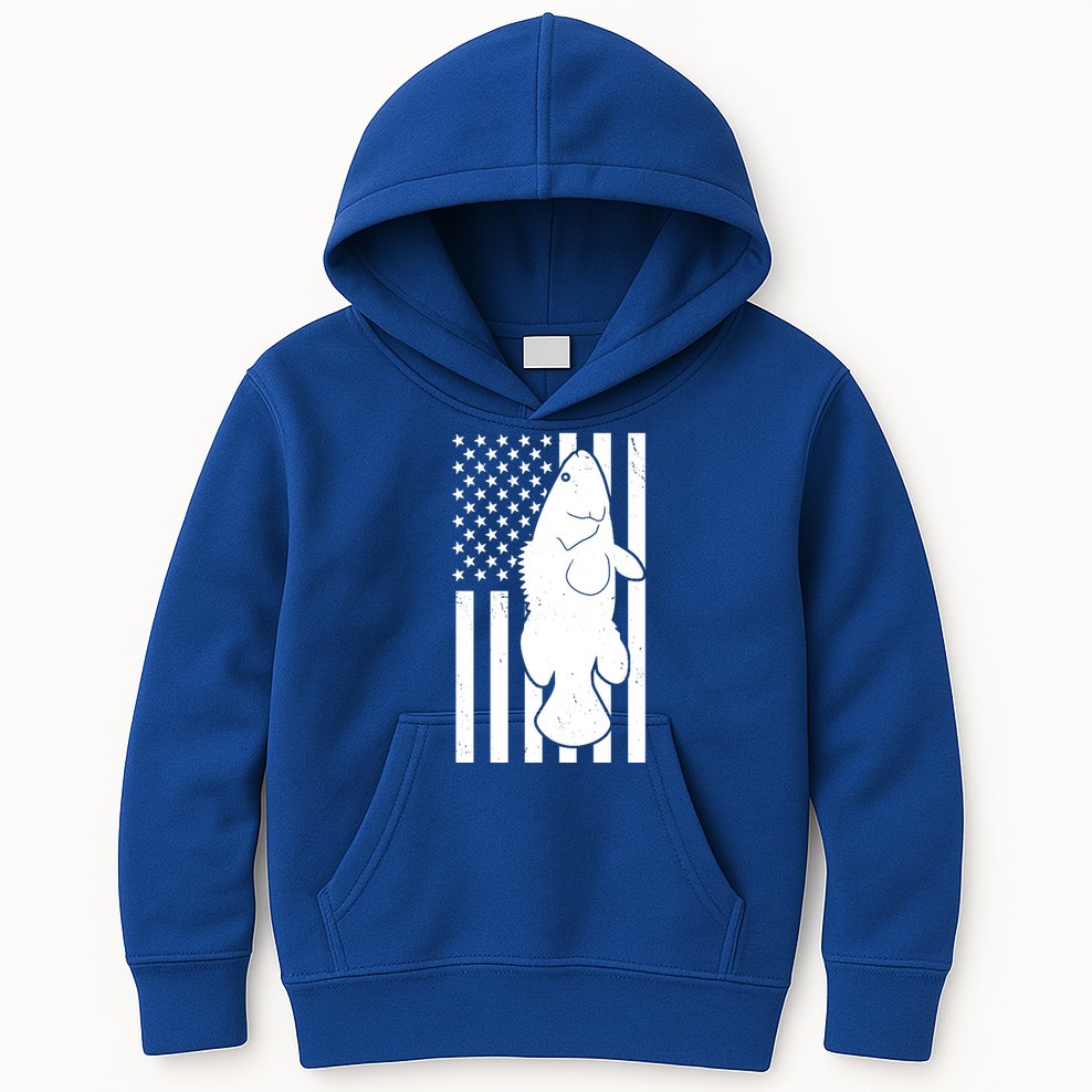 Grouper Fishing USA Flag Kids Hoodie