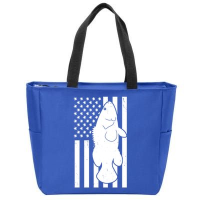 Grouper Fishing USA Flag Zip Tote Bag