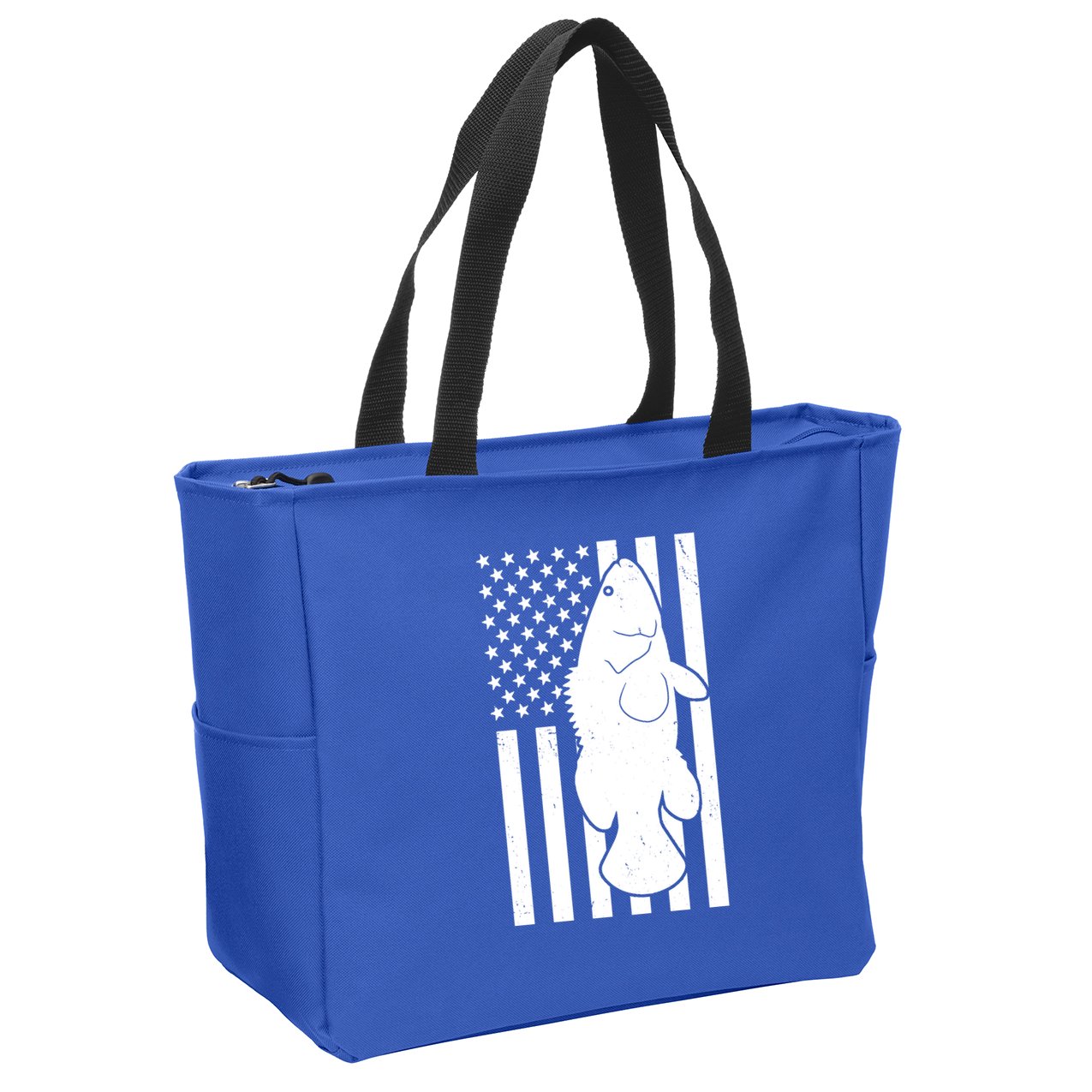 Grouper Fishing USA Flag Zip Tote Bag