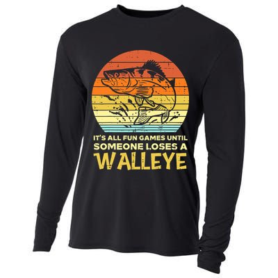 Games Funny Until Someone Loses Walleye Retro Ice Fishing Dad Cooling Performance Long Sleeve Crew
