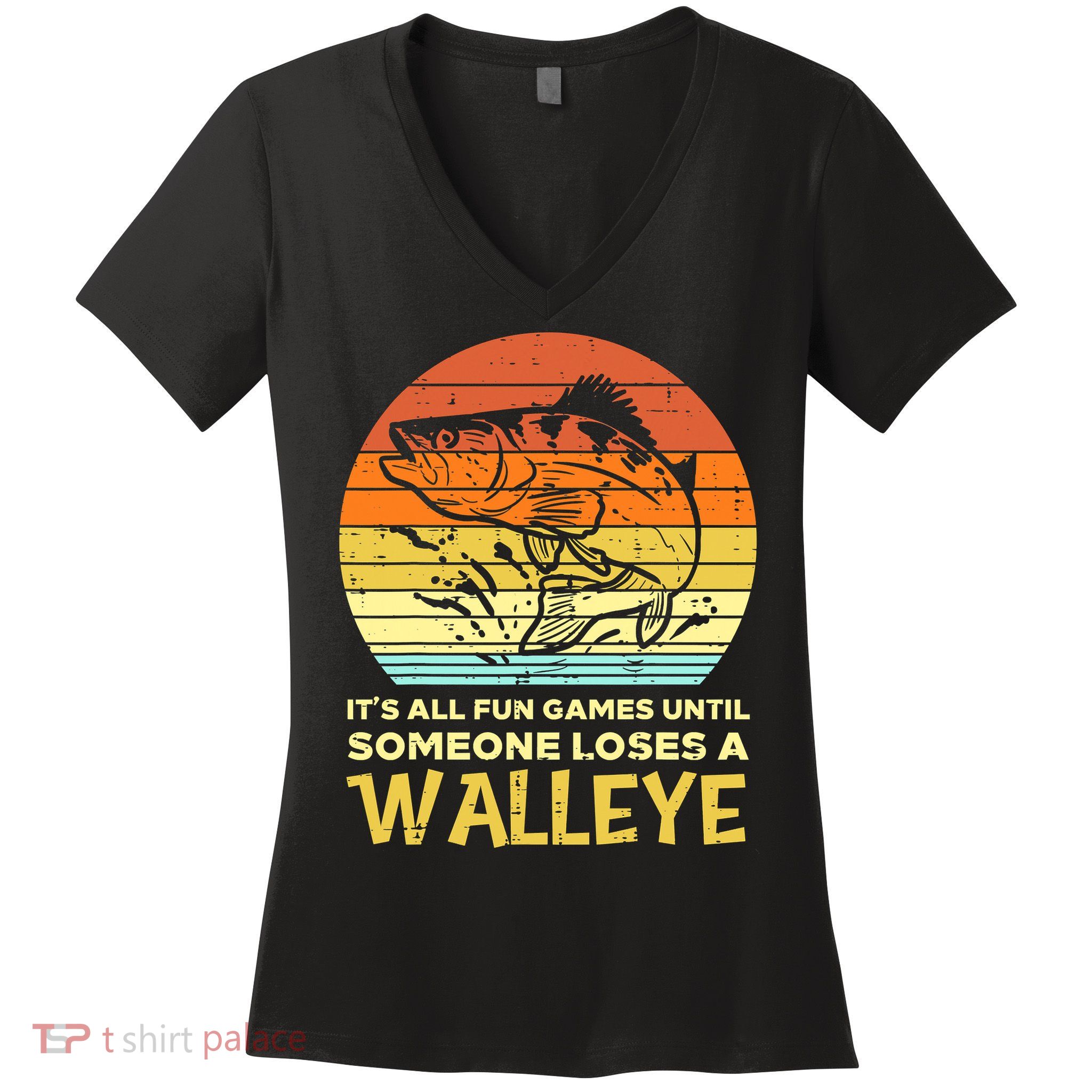 Games Funny Until Someone Loses Walleye Retro Ice Fishing Dad Women's V-Neck T-Shirt