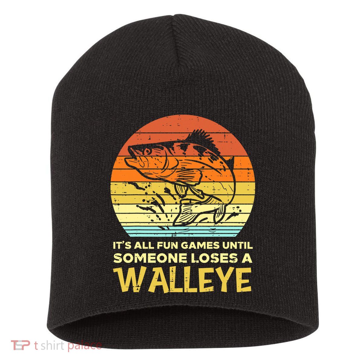 Games Funny Until Someone Loses Walleye Retro Ice Fishing Dad Short Acrylic Beanie