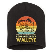 Games Funny Until Someone Loses Walleye Retro Ice Fishing Dad Short Acrylic Beanie