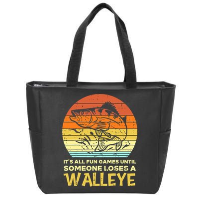 Games Funny Until Someone Loses Walleye Retro Ice Fishing Dad Zip Tote Bag