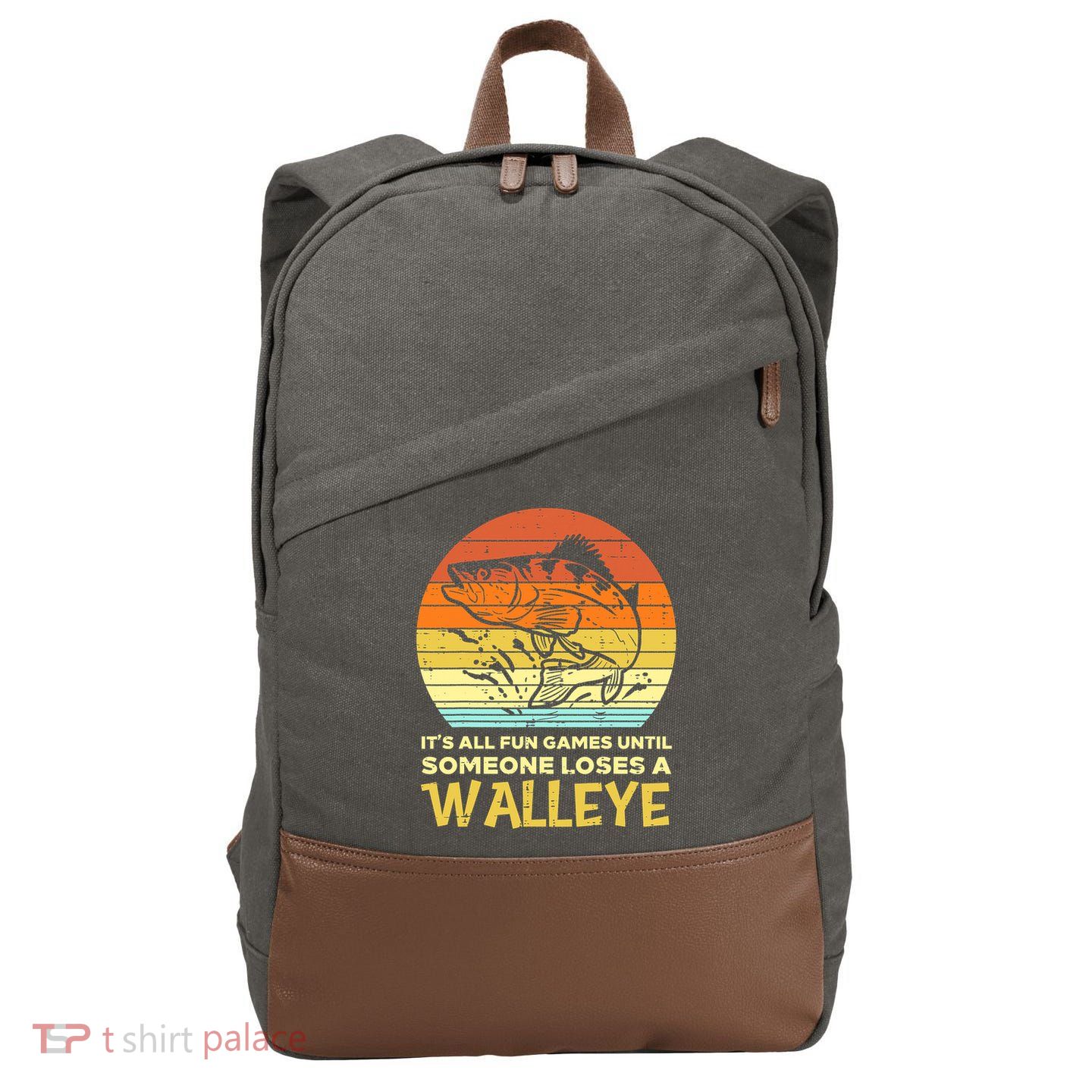 Games Funny Until Someone Loses Walleye Retro Ice Fishing Dad Cotton Canvas Backpack