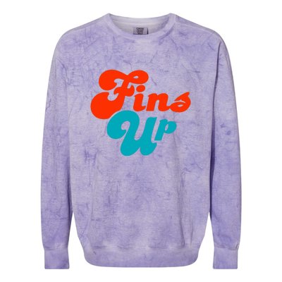 Groovy Fins Up Dolphins Gift For Miami Sport Fan Colorblast Crewneck Sweatshirt