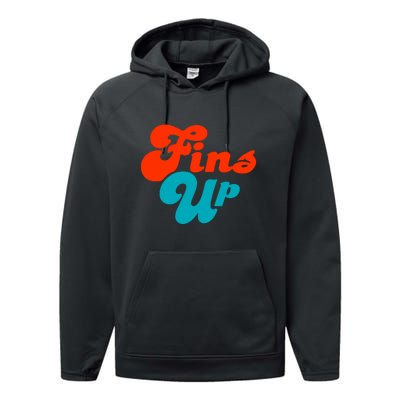 Groovy Fins Up Dolphins Gift For Miami Sport Fan Performance Fleece Hoodie