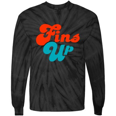 Groovy Fins Up Dolphins Gift For Miami Sport Fan Tie-Dye Long Sleeve Shirt