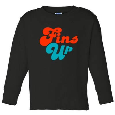 Groovy Fins Up Dolphins Gift For Miami Sport Fan Toddler Long Sleeve Shirt