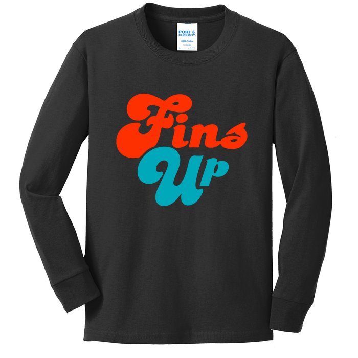 Groovy Fins Up Dolphins Gift For Miami Sport Fan Kids Long Sleeve Shirt