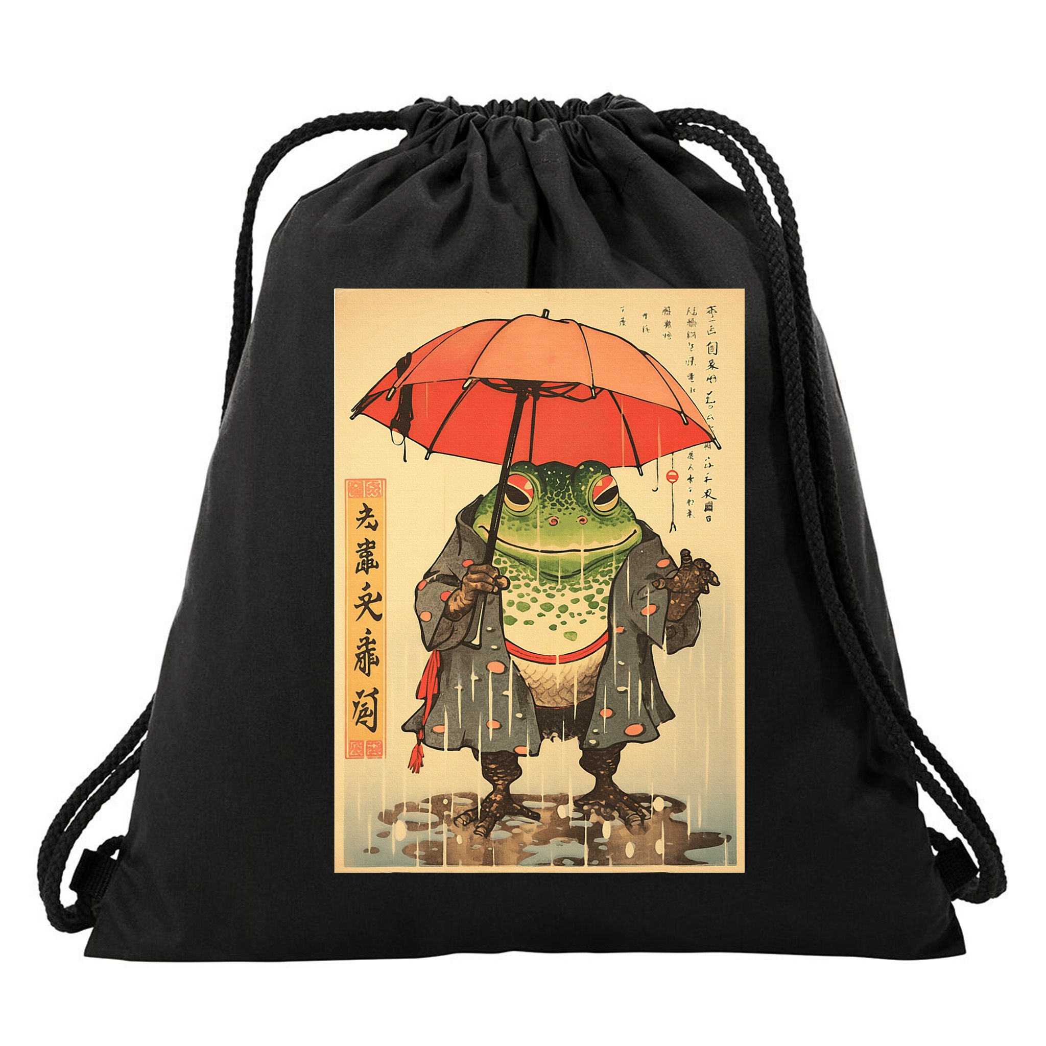 Grumpy Frog Unimpressed Toad Vintage Japanese Aesthetic Drawstring Bag